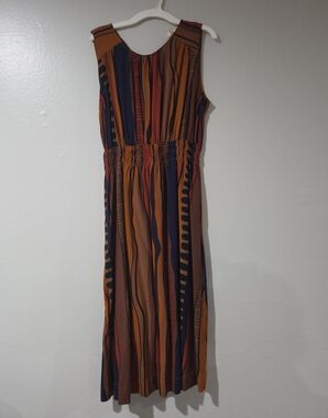 Umgee Sleeveless Striped Maxi Dress in Rust, Navy & Tan